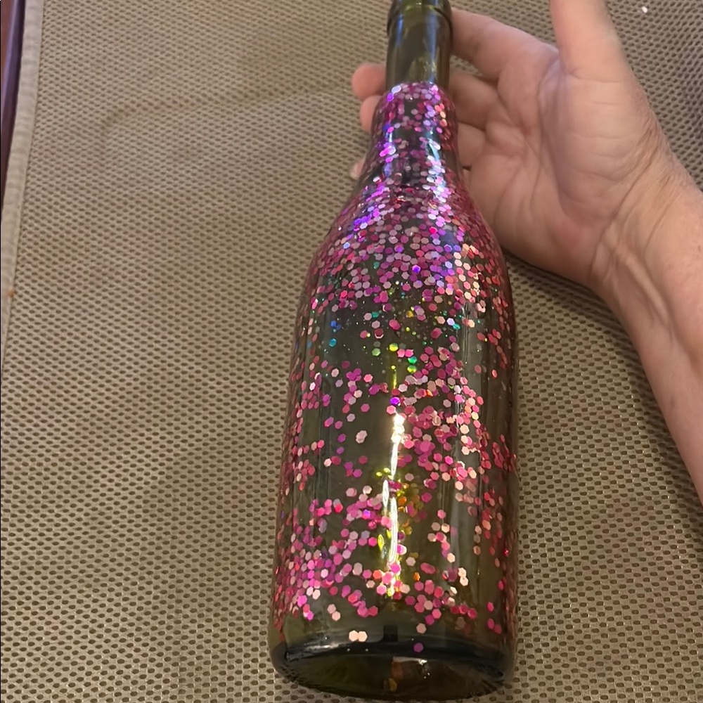 Pink Glitter Lighted Wine Bottle